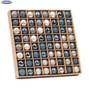 Conjunto com 64 Bolas de Natal nas Cores Ouro e Azul