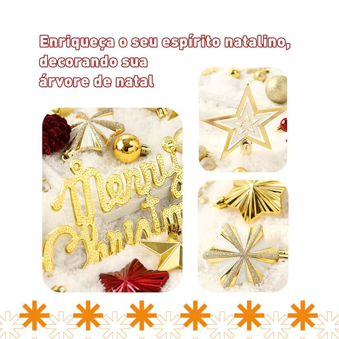 Conjunto com 70 Bolas Decorativas para Árvore de Natal - Enfeites Pendentes com Iluminação LED