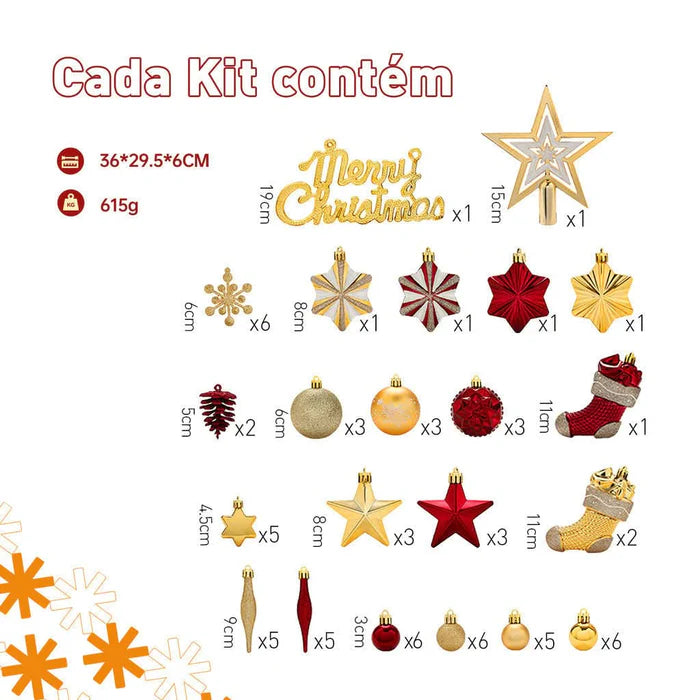 Conjunto com 70 Bolas Decorativas para Árvore de Natal - Enfeites Pendentes com Iluminação LED
